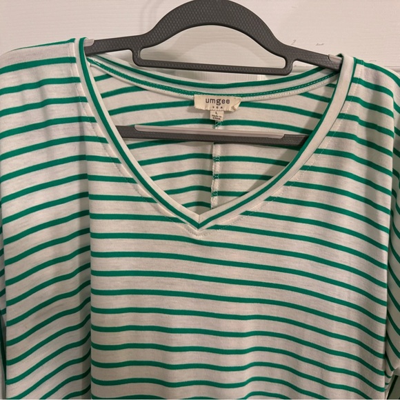 umgee Women’s Green & White Striped Shirt ~ Size L - Picture 5 of 14